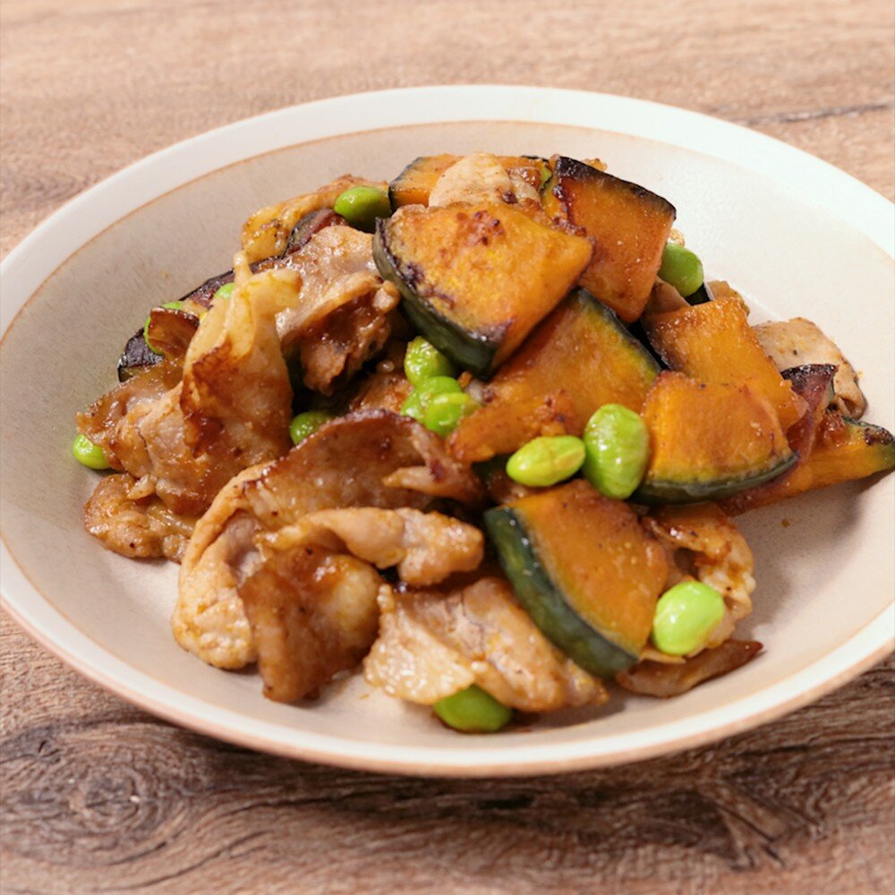 かぼちゃと豚もも肉のオイスター炒め