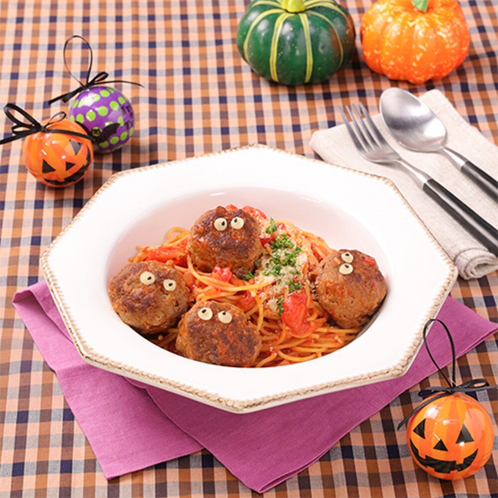 ハロウィンに♪おばけのミートボールパスタ