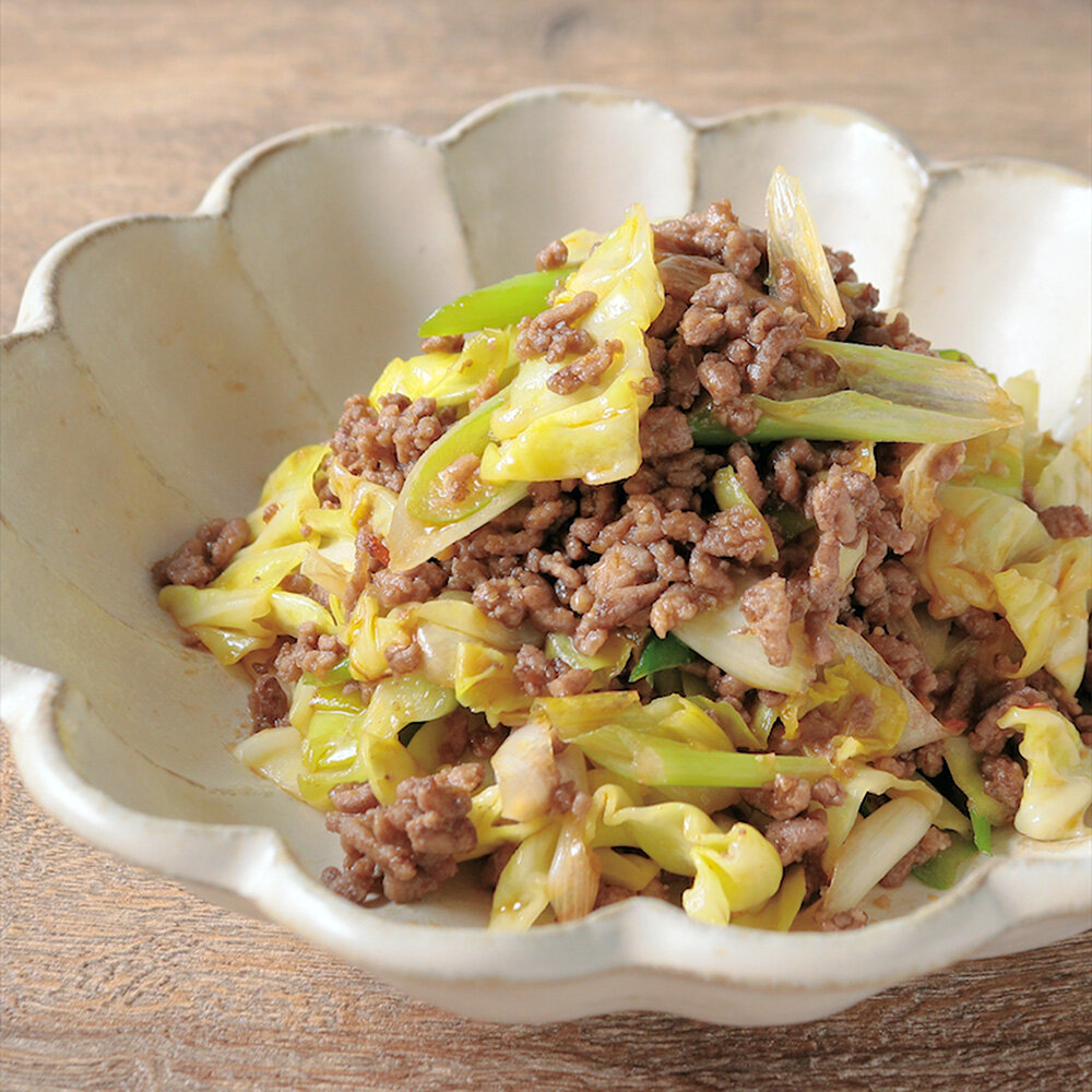 合挽き肉とキャベツの回鍋肉風炒め